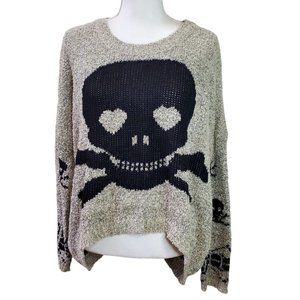 M FREDRIC Womens Sweater One Size Gray  Skulls Heart Hi Low Hem Soft Stretch